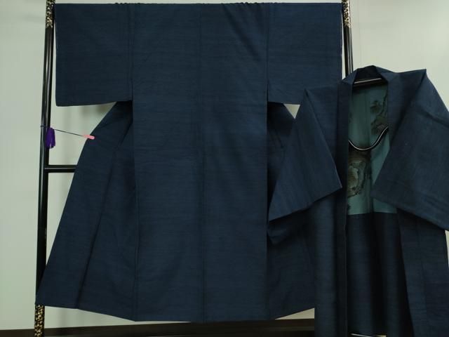 平和屋着物■極上　男性　結城紬　アンサンブル　長羽織　杢　紺青色　逸品　未使用　DZAB1195kh5 平和屋着物□極上 男性 結城紬 アンサンブル 長羽織 杢 紺青色 逸品 未