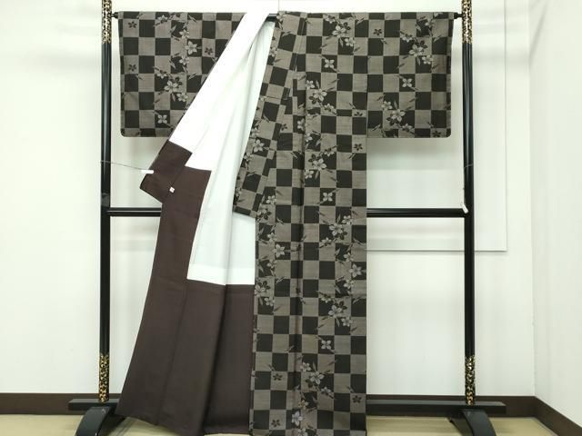 平和屋着物 上 本場大島紬 長襦袢セット 泥染め 9マルキ 市松花文 くぼた謹製 証紙付き 京ぼかし s 5