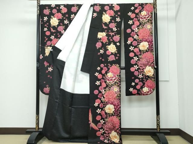 平和屋着物 上 振袖 刺繍 花蝶文 黒地 金彩 s 5