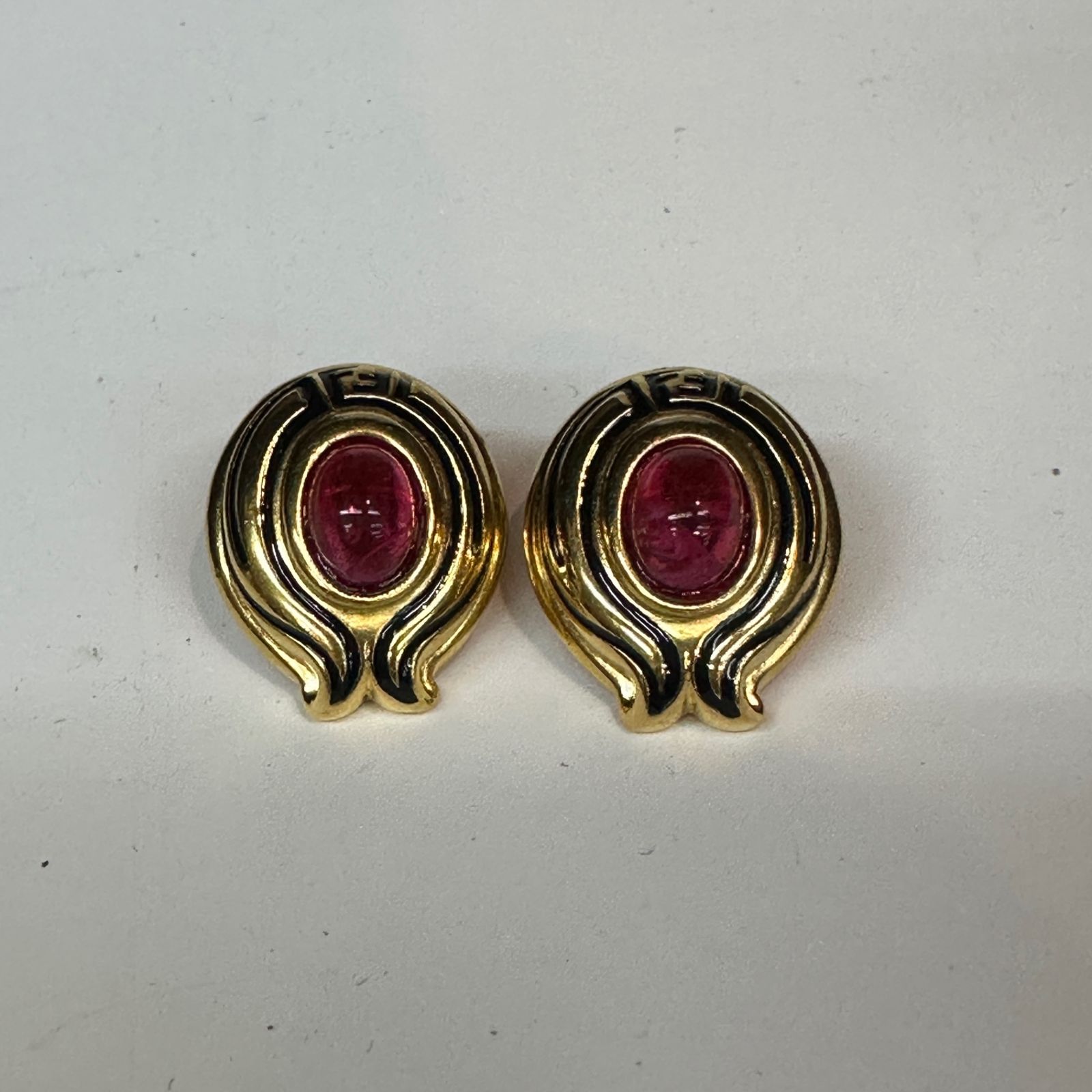 Vintage FENDI Signed Glass Cabochons G Tone Earrings Clip-on