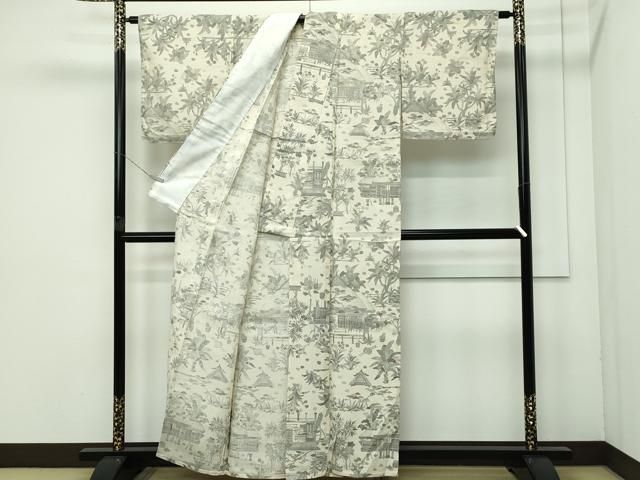 平和屋着物 上 生紬 単衣 風景文 s 5