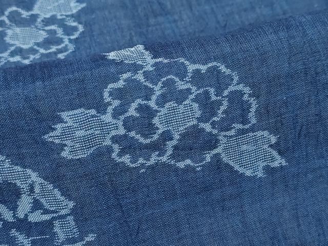  平和屋着物 上 夏物 本場小千谷ちぢみ 笹松牡丹文 藍鉄色地 麻 s 5 紬 着物