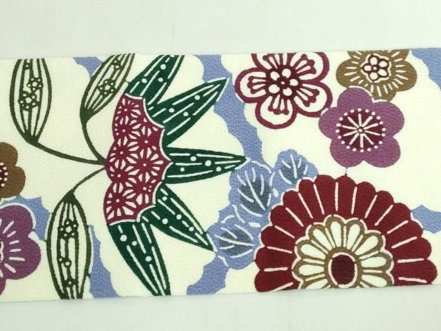 平和屋着物□極上 和染紅型 栗山紅型 栗山吉三郎 九寸名古屋帯 雲取り