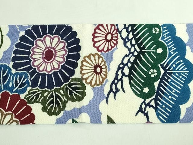 九寸名古屋帯 雲取り花文