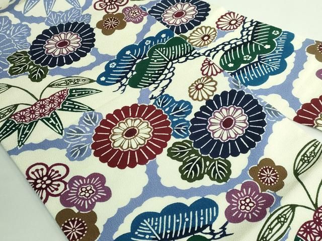 平和屋着物□極上 和染紅型 栗山紅型 栗山吉三郎 九寸名古屋帯 雲取り