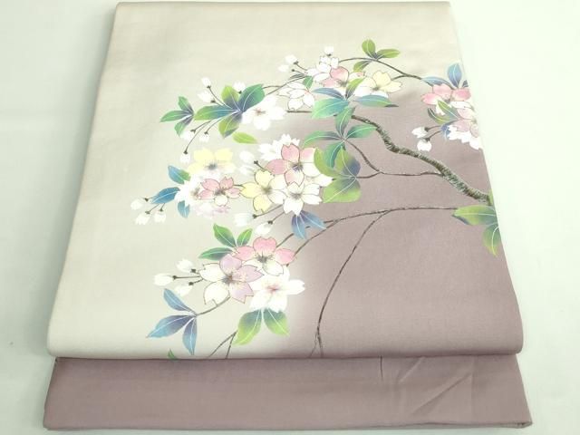 平和屋着物■極上　塩瀬　九寸開き名古屋帯　手描き　枝桜　金彩　逸品　DZAB1235kh5 平和屋着物□極上 塩瀬 九寸開き名古屋帯 手描き 枝桜 金彩 逸品