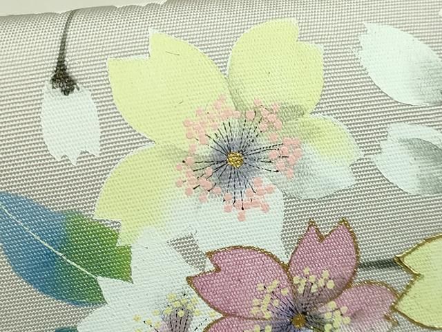 平和屋着物□極上 塩瀬 九寸開き名古屋帯 手描き 枝桜 金彩 逸品