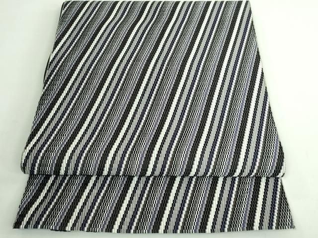 平和屋着物 上 本場筑前博多織 八寸名古屋帯 斜線文 黒地 kh 5