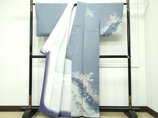 平和屋着物 上 訪問着 長襦袢セット 作家物 黄金繭 草花文 暈し染め 金彩 やまと誂製 豆がら茶色地 s 5