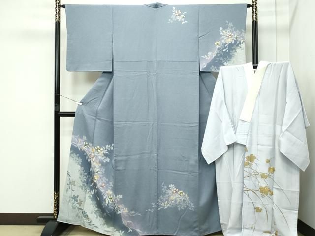 平和屋着物 上 訪問着 長襦袢セット 作家物 黄金繭 草花文 暈し染め 金彩 やまと誂製 豆がら茶色地 s 5