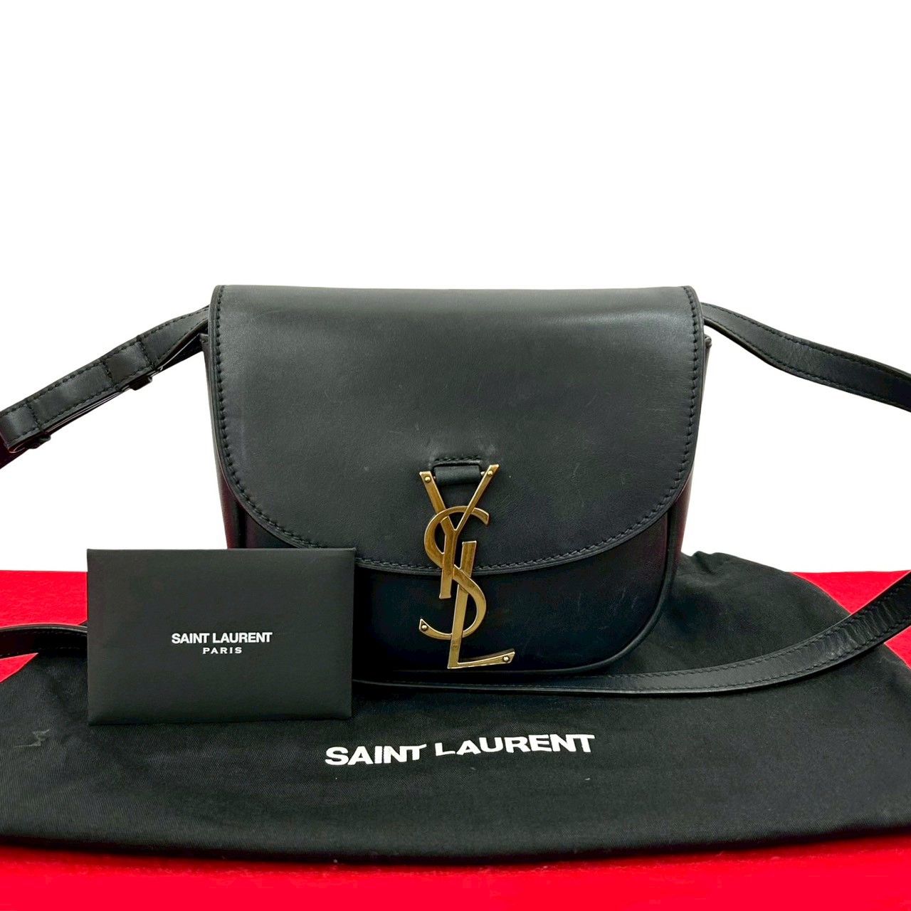 袋付 SAINT LAURENT PARIS サンローランパリ カイア スモール YSL ロゴ 金具 カーフ レザー ミニ ショルダーバッグ ブラック 25151