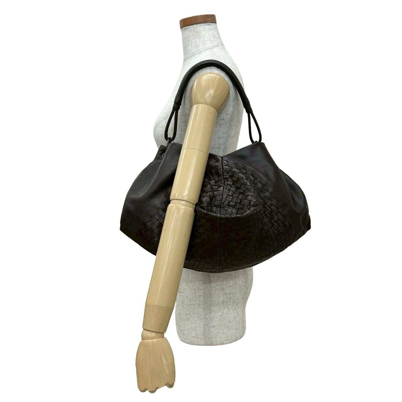 袋付き BOTTEGA VENETA ボッテガヴェネタ イントレチャート レザー 本革 セミ ワン ショルダーバッグ トートバッグ ブラウン 46140