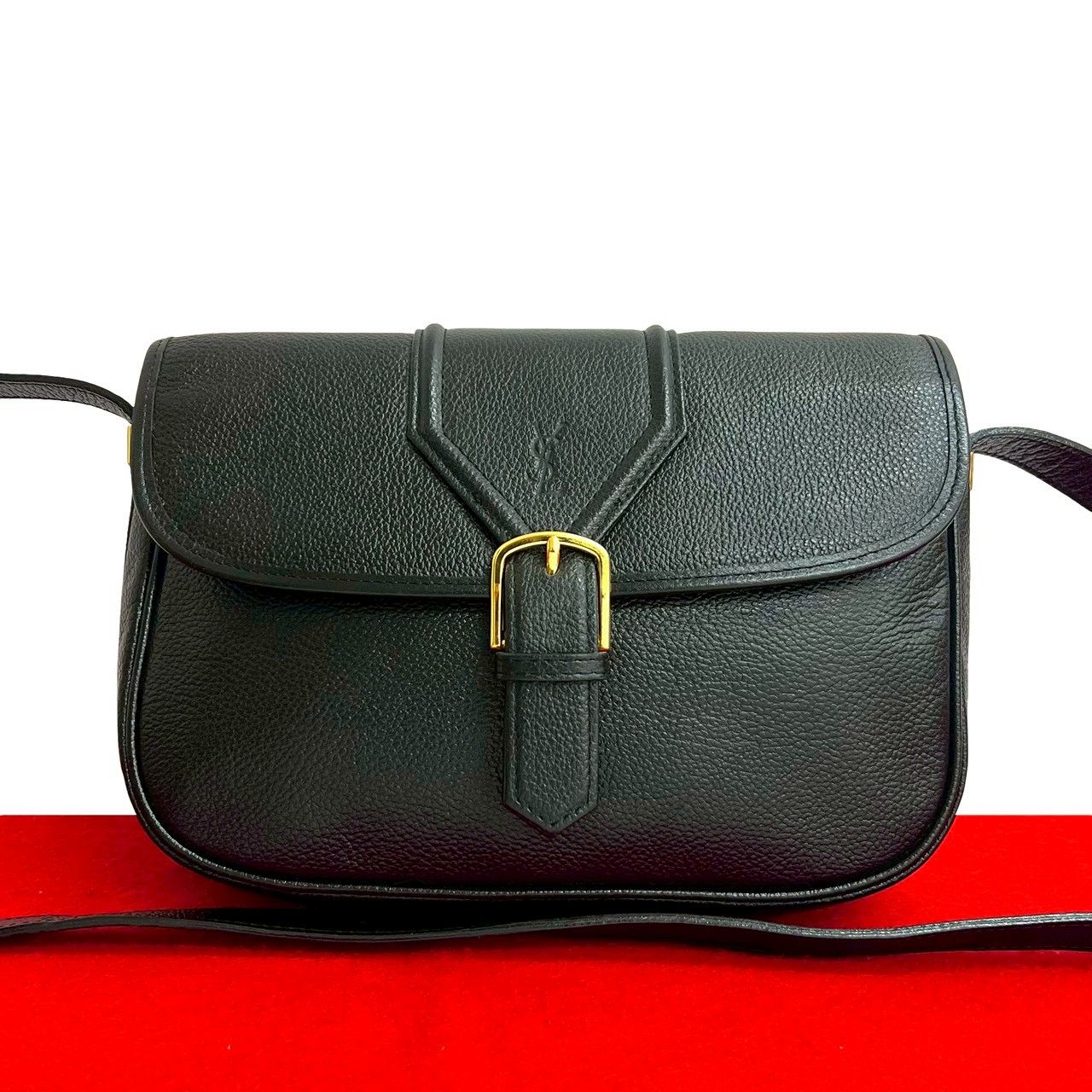 YVES SAINT LAURENT イヴ サンローラン ヴィンテージ YSL ロゴ レザー 本革 ショルダーバッグ ポシェット ブラック 88017