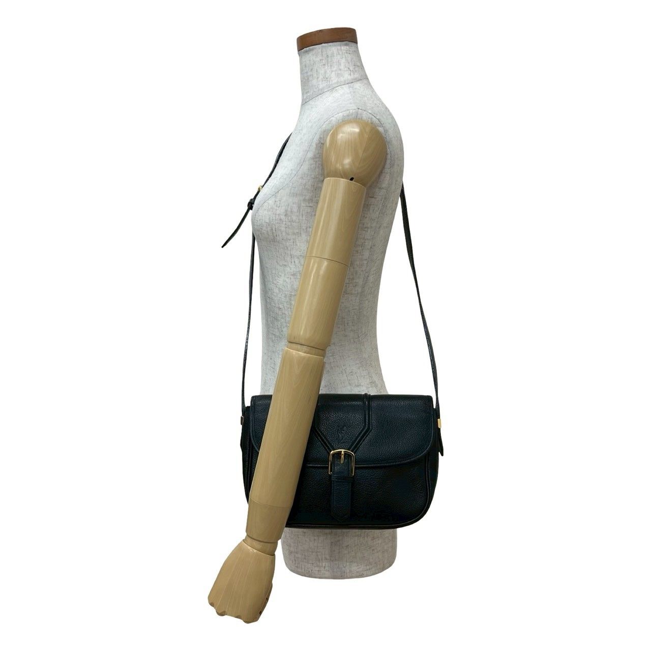 YVES SAINT LAURENT イヴ サンローラン ヴィンテージ YSL ロゴ レザー 本革 ショルダーバッグ ポシェット ブラック 88017