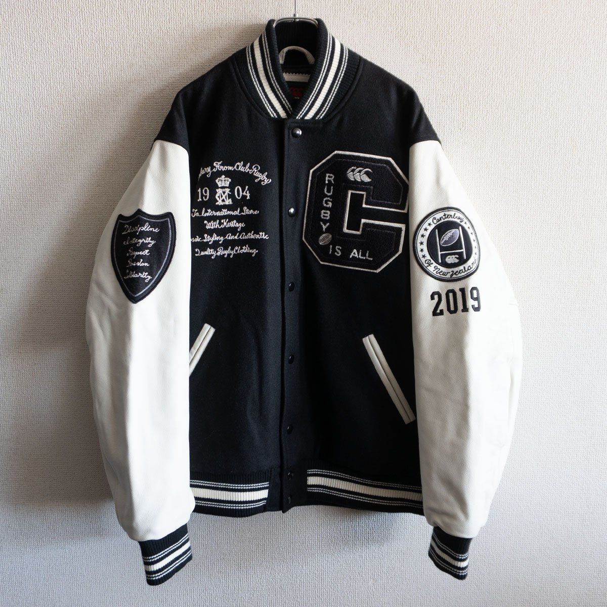 雰囲気抜群】CANTERBURY【フルデコ レザー スタジャン】XL ウール