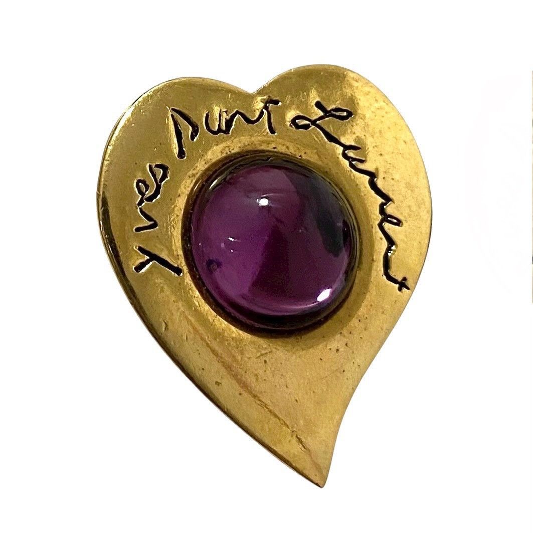 Y【YVES SAINT LAURENT】ロゴ ハート イヤリング ゴールド/金カラー