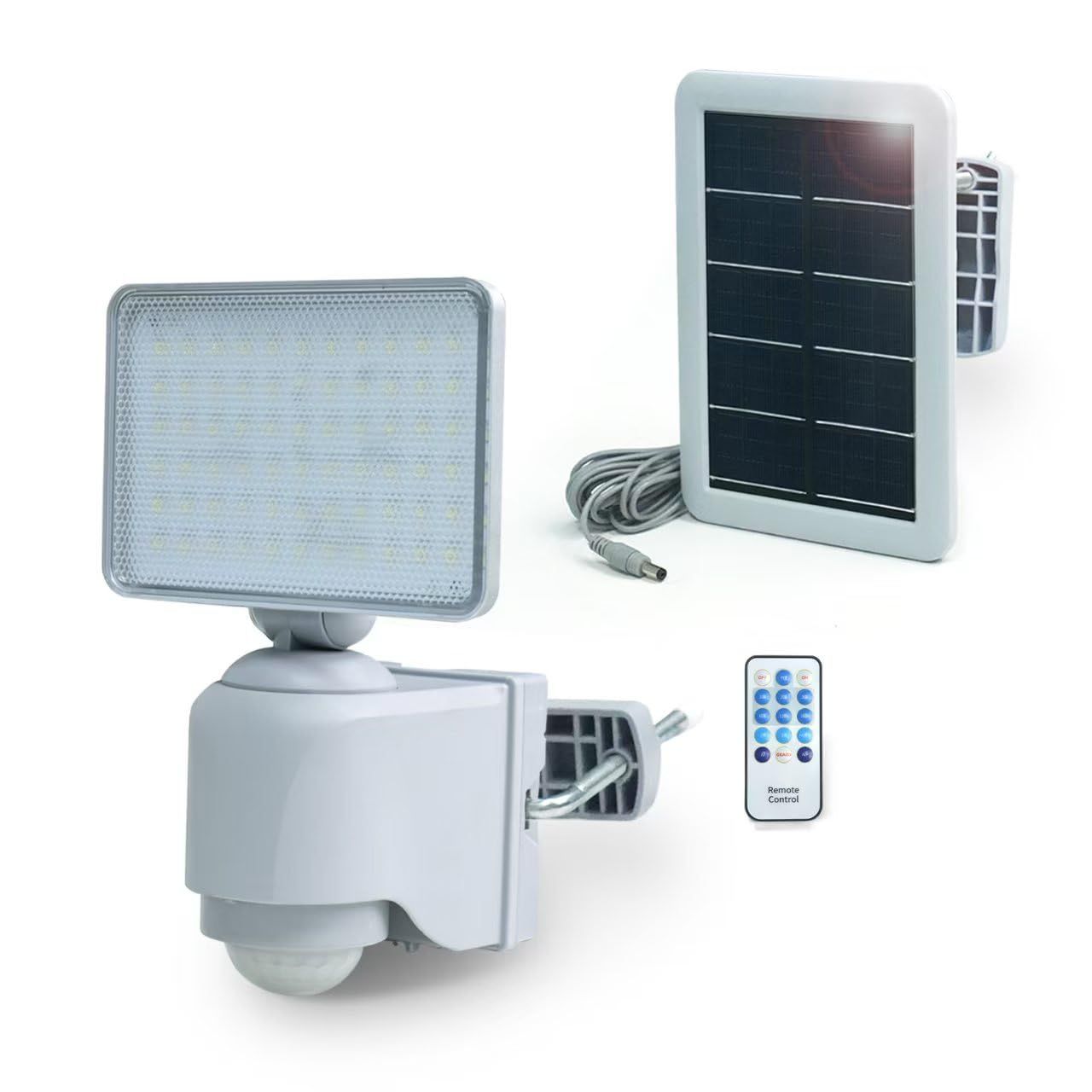 GWSOLAR LED 人感センサーライト 明るさ2000ルーメン ソーラーライト 威嚇防犯 センサー点灯 時間設定 常時点灯 常夜灯 点灯時間などはリモコンで選び 22.2WH蓄電池内蔵 2.8W大型ソーラーパネル 取付簡単 クランプ２セット付属 玄関