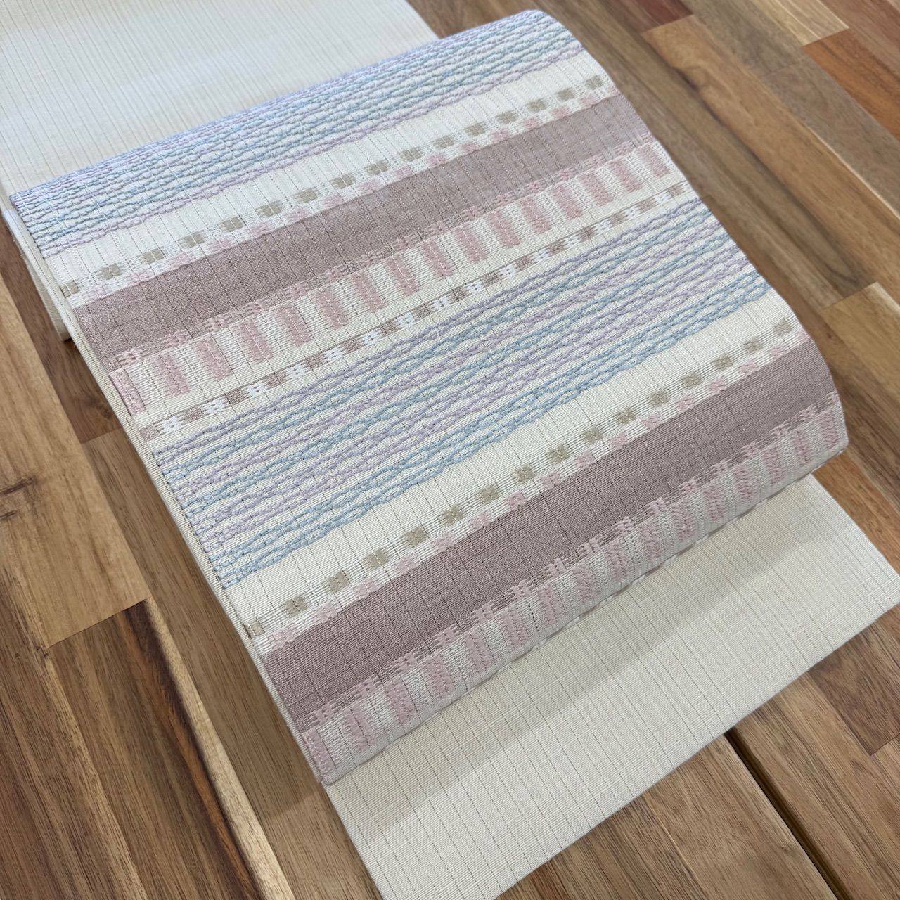 白たか織 佐藤新一】 手織り紬九寸名古屋帯 中古美品 お仕立て上がり