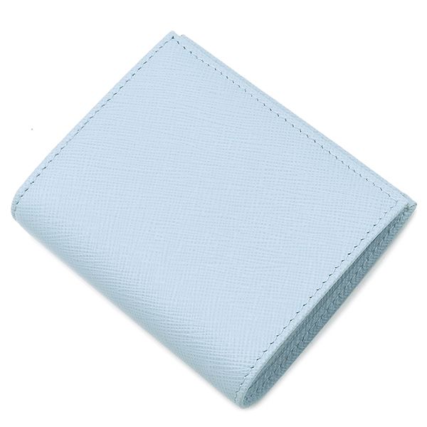 プラダ PRADA 二つ折り財布 トライアングルロゴ レザー ライトブルー シルバー金具 コンパクトウォレット 三角ロゴ 箱