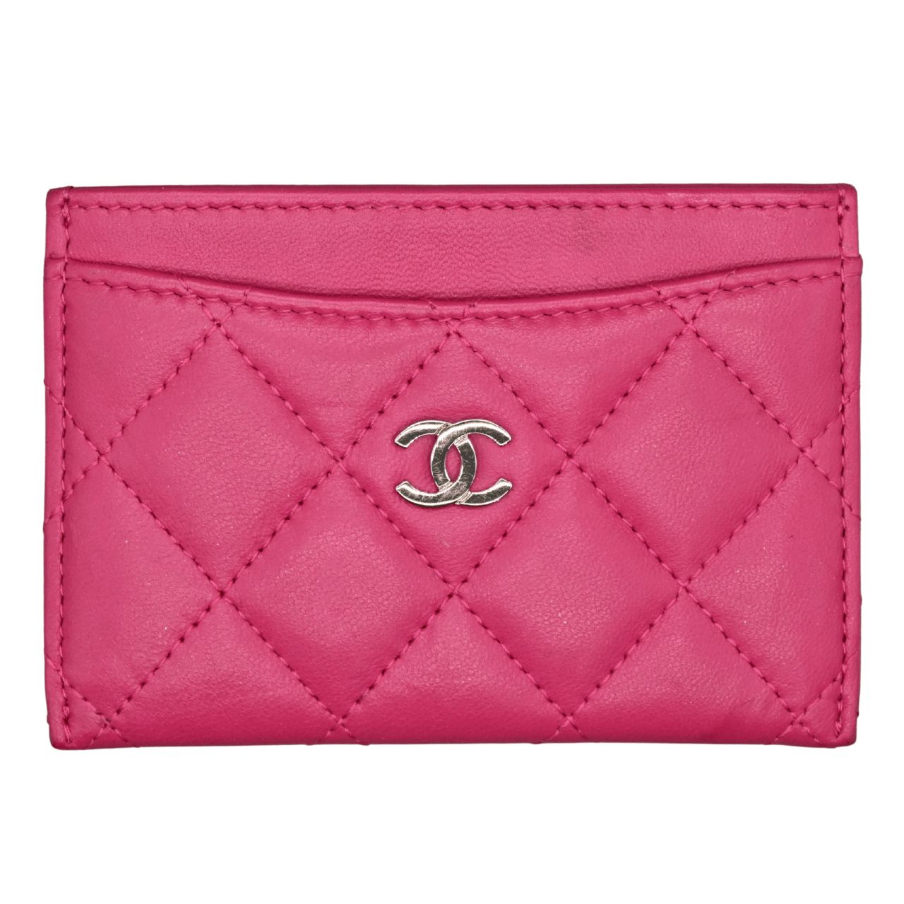 CHANEL シャネル カードケース パスケース ラムスキン キルティング ピンク 金具シルバー 21番台 16671