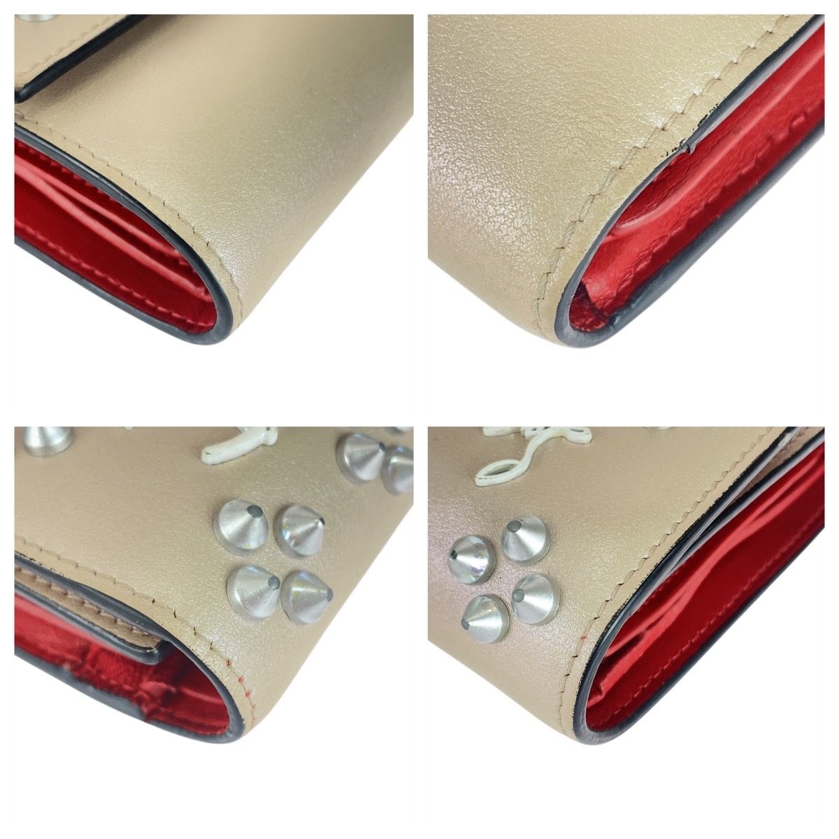  Christian Louboutin クリスチャンルブタン スタッズ ルビフォールドウォレット ベージュ 折財布 コンパクトウォレット 505927 三つ折り財布 折り財布