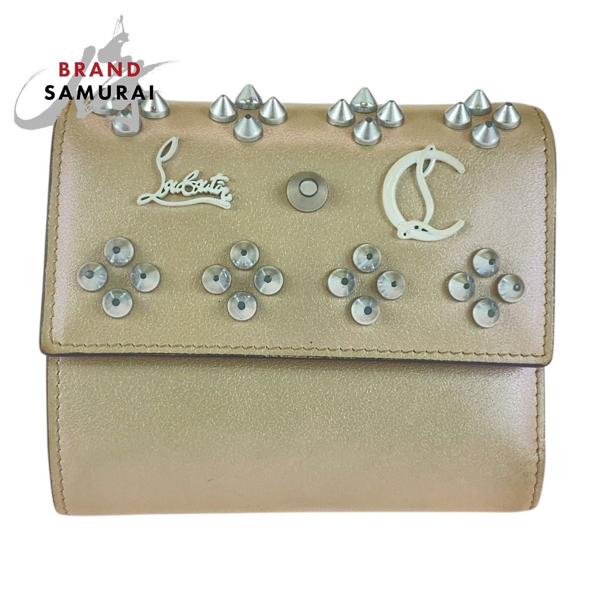 Christian Louboutin クリスチャンルブタン スタッズ ルビフォールドウォレット ベージュ 折財布 コンパクトウォレット 505927