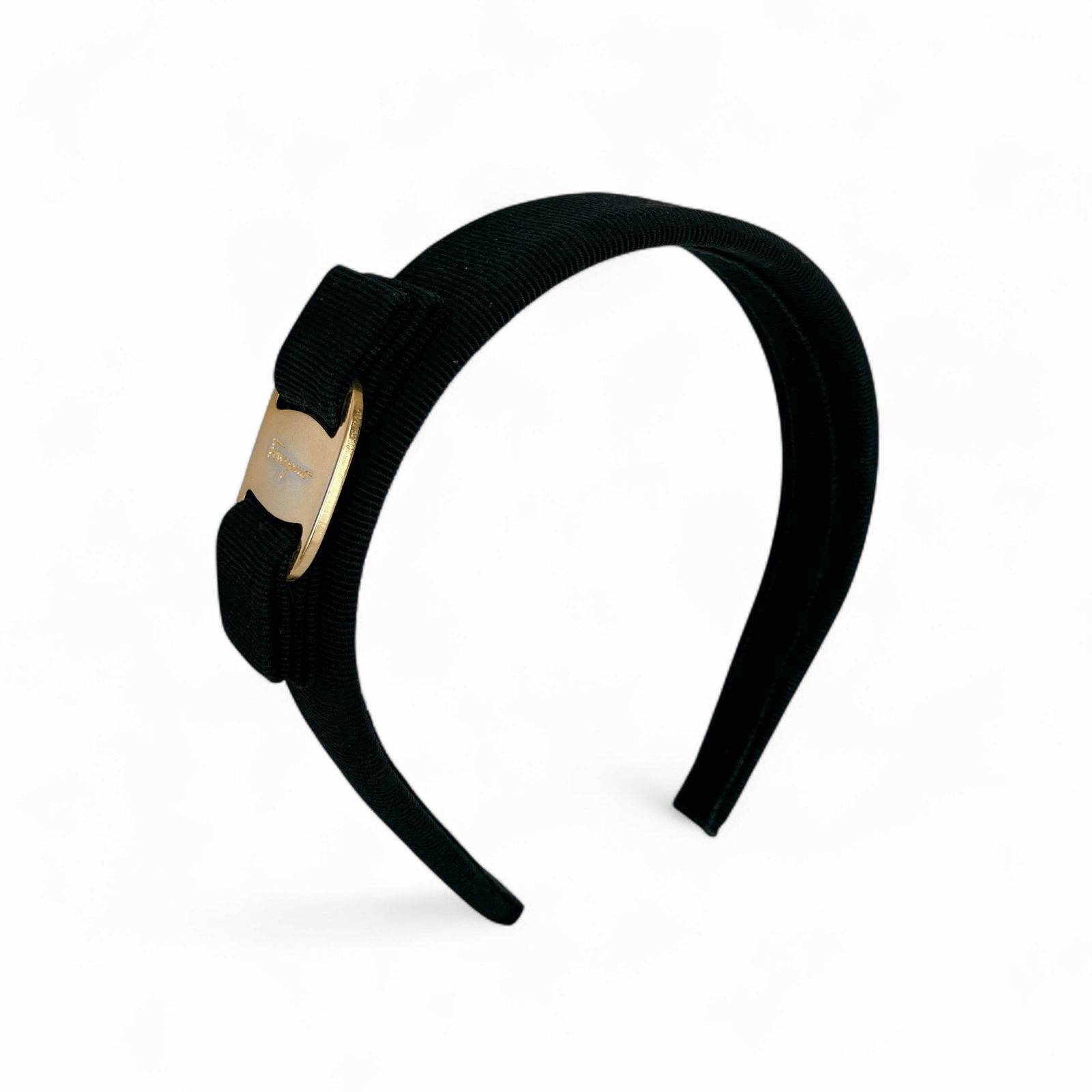 Salvatore Ferragamo サルヴァトーレ フェラガモ ヴァラ リボン カチューシャ Headband ブラック ゴールド金具 ヘア