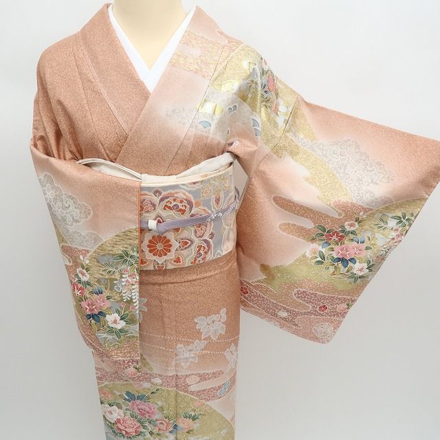 ✾まめ藤✾m2354＊美品未着用 正絹 仕付け糸付き 鴛鴦 芍薬 椿 S