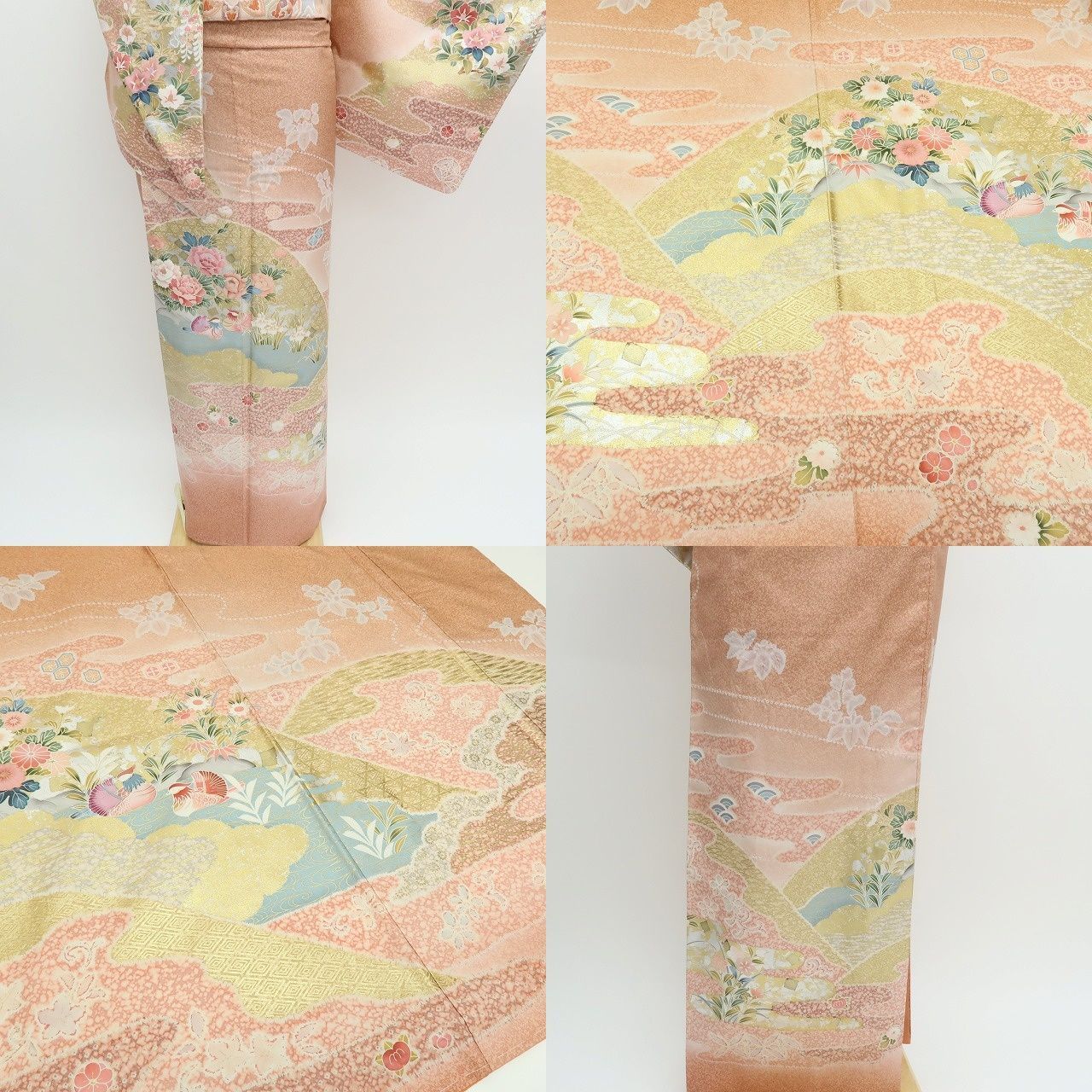 ✾まめ藤✾m2354＊美品未着用 正絹 仕付け糸付き 鴛鴦 芍薬 椿 S