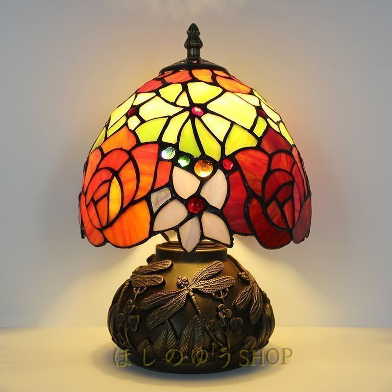 LEDテーブルランプ ステンドグラス ガラスライトカバー 照明クラシック デスクライト ヨーロッパ 手作り 幅20CM ライト