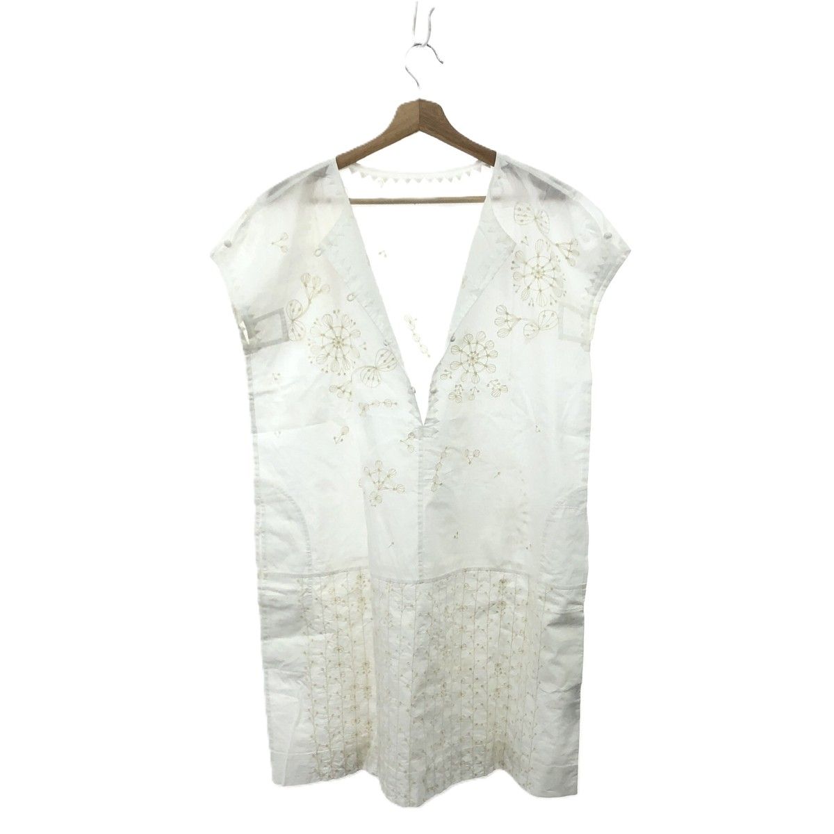 haat ISSEY MIYAKE ハート イッセイミヤケ チュニックワンピース サイズ表記なし ノースリーブ 刺繍 花柄 総柄 ホワイト 240001168270