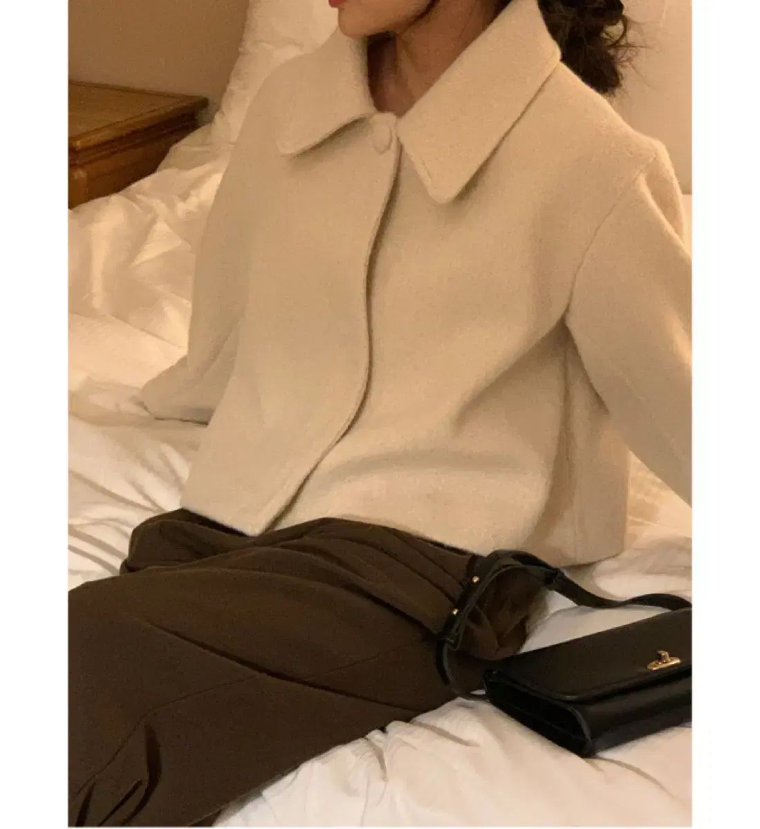 アイボリー ウール クロップド ジャケット