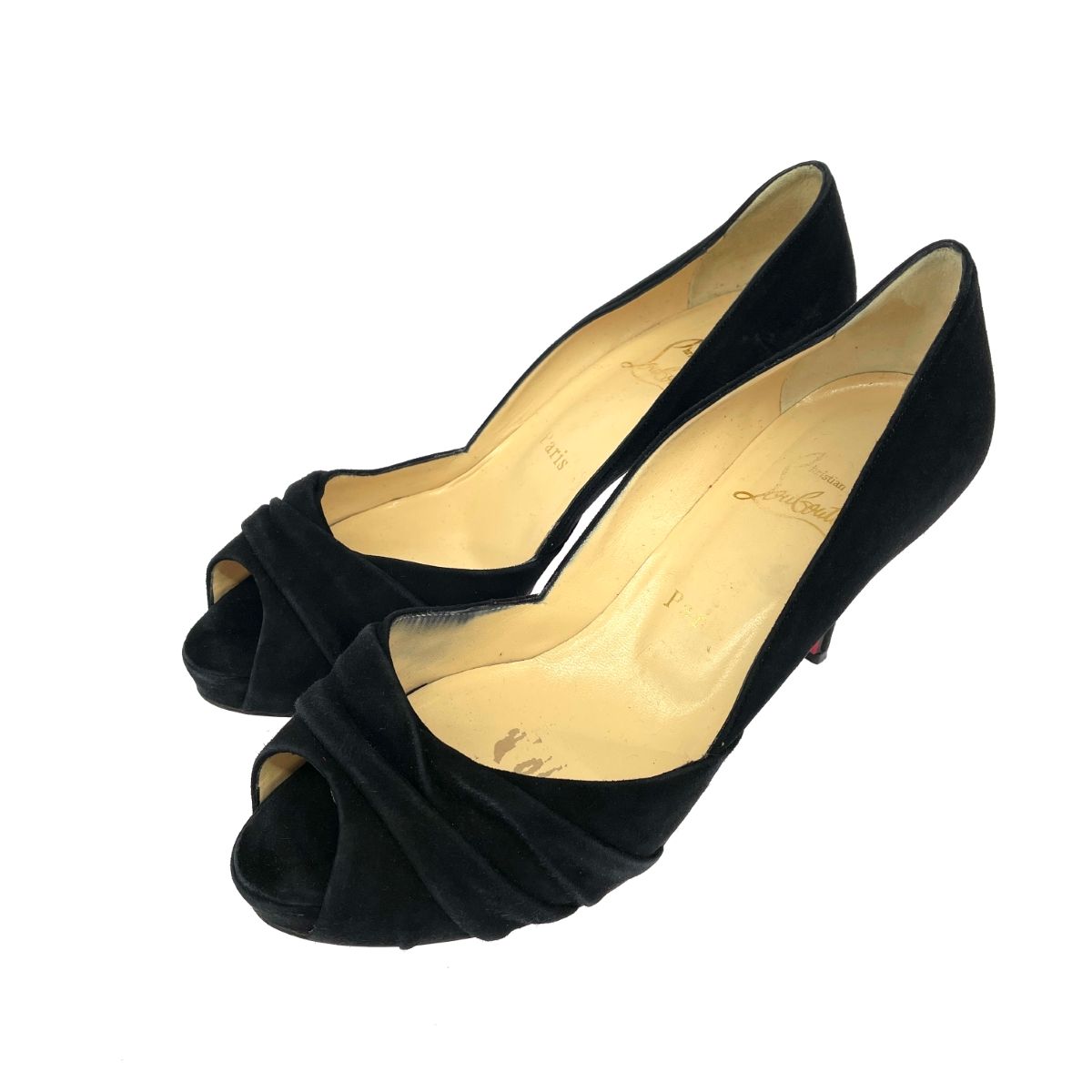 Christian Louboutin クリスチャンルブタン オープントゥパンプス 表記サイズ 38 スエード ブラック