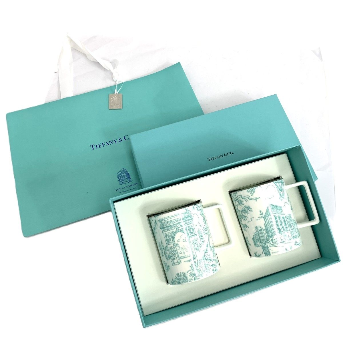 TIFFANY-Co. ティファニー マグカップ ティファニーニューヨークランドマークエクスクルー 2客セット ショッパー付 ホワイト 241015000846