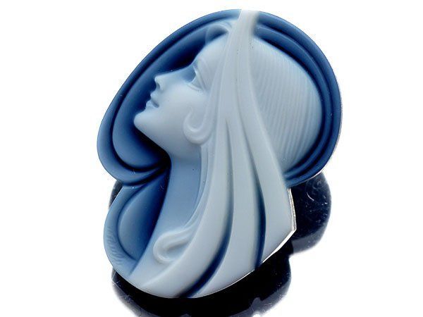 ジュエリー エルヴィン ポーリー作 素敵なヘアライン ブルーストーンカメオルース 30.0ｍｍ×22.3ｍｍ a 2854 v