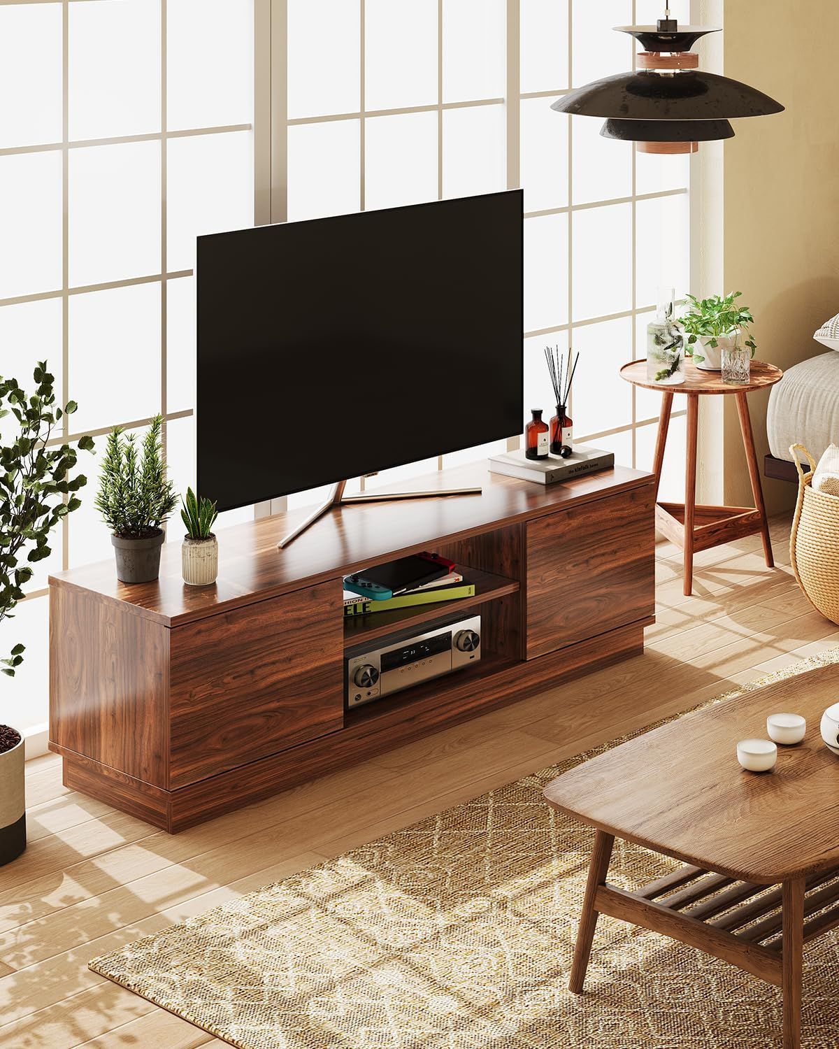 新着商品 WLIVE テレビ台 ローボード テレビボード 収納 ロータイプ 幅110 高さ33cm tv台 tvボード 43インチ対応 24-47型対応 扉付き 大容量収納スペース ブラウン