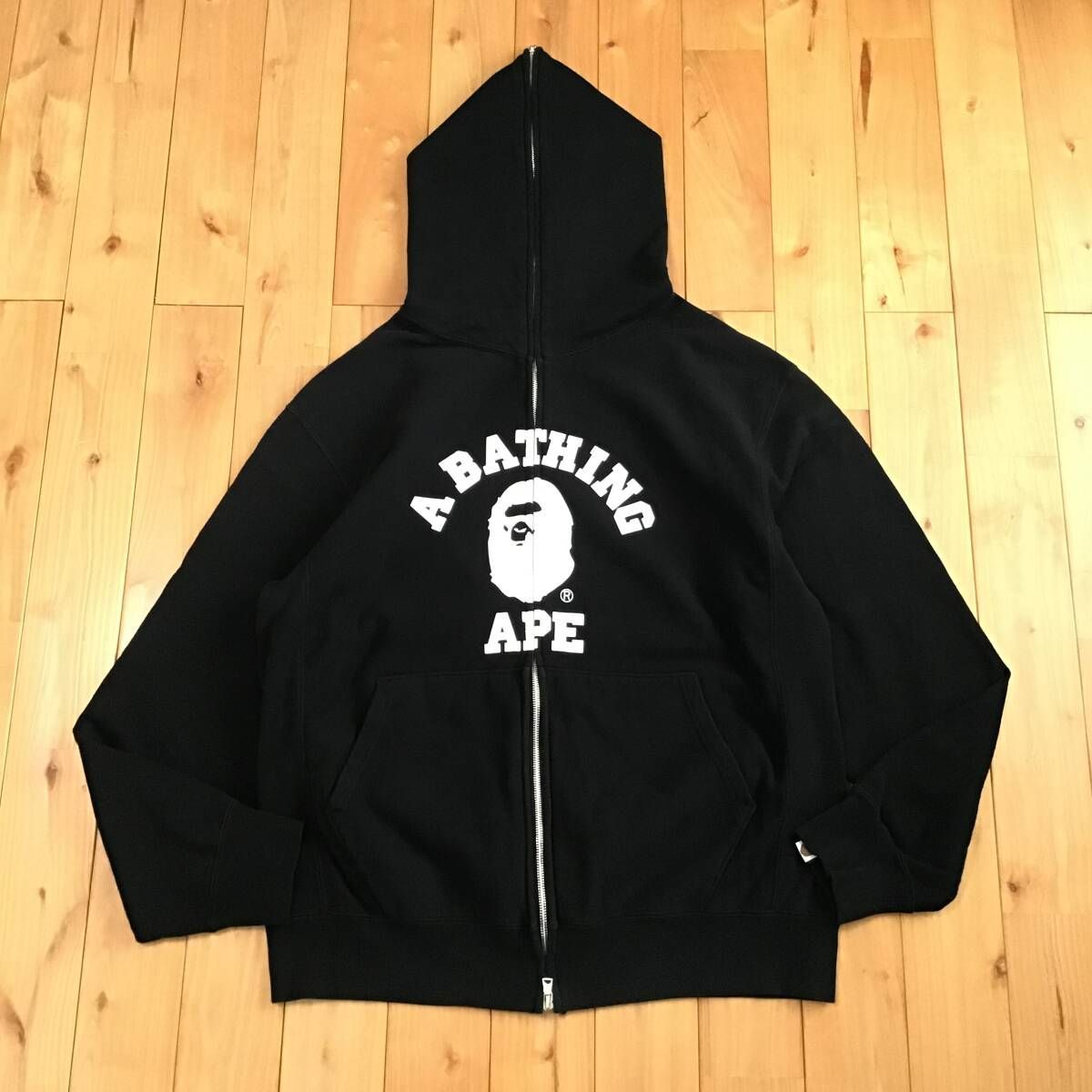 カレッジロゴ フルジップ パーカー Lサイズ ブラック a bathing ape