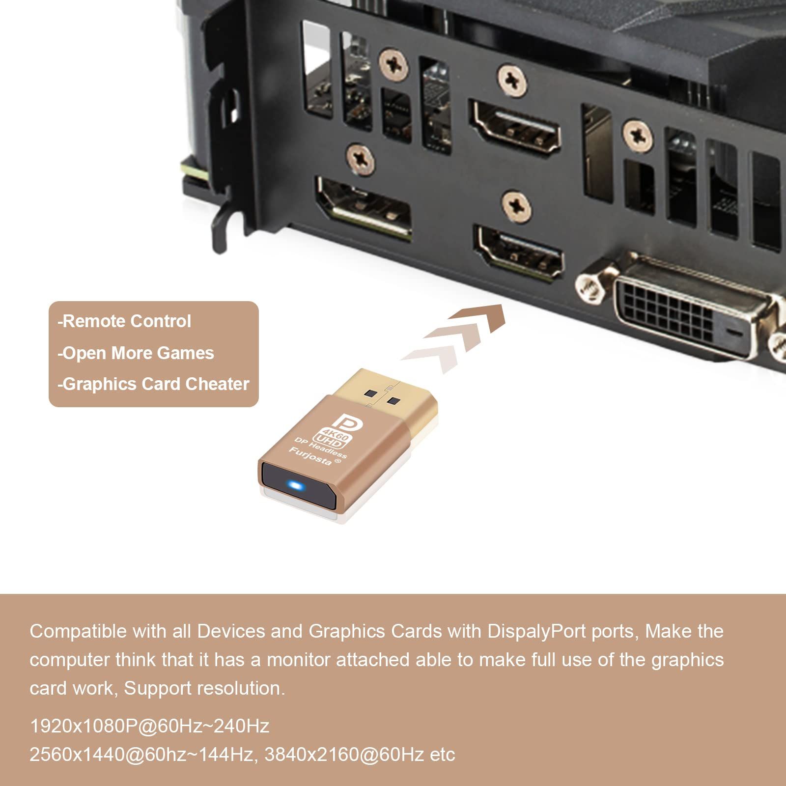 ブルーライト付きPC 4K DisplayPort仮想ディスプレイエミュレーター ヘッドレスモードに対応 1080 120Hzから4096x2160 60Hzまで対応 PCおよびMacに対応-3