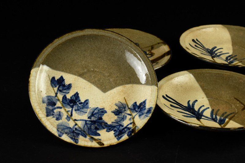 六兵衛窯作　草花画銘々皿花　5枚セット 六兵衛窯作 草花画銘々皿花 5枚セット 六兵衛窯作 草花画銘々皿花 5枚