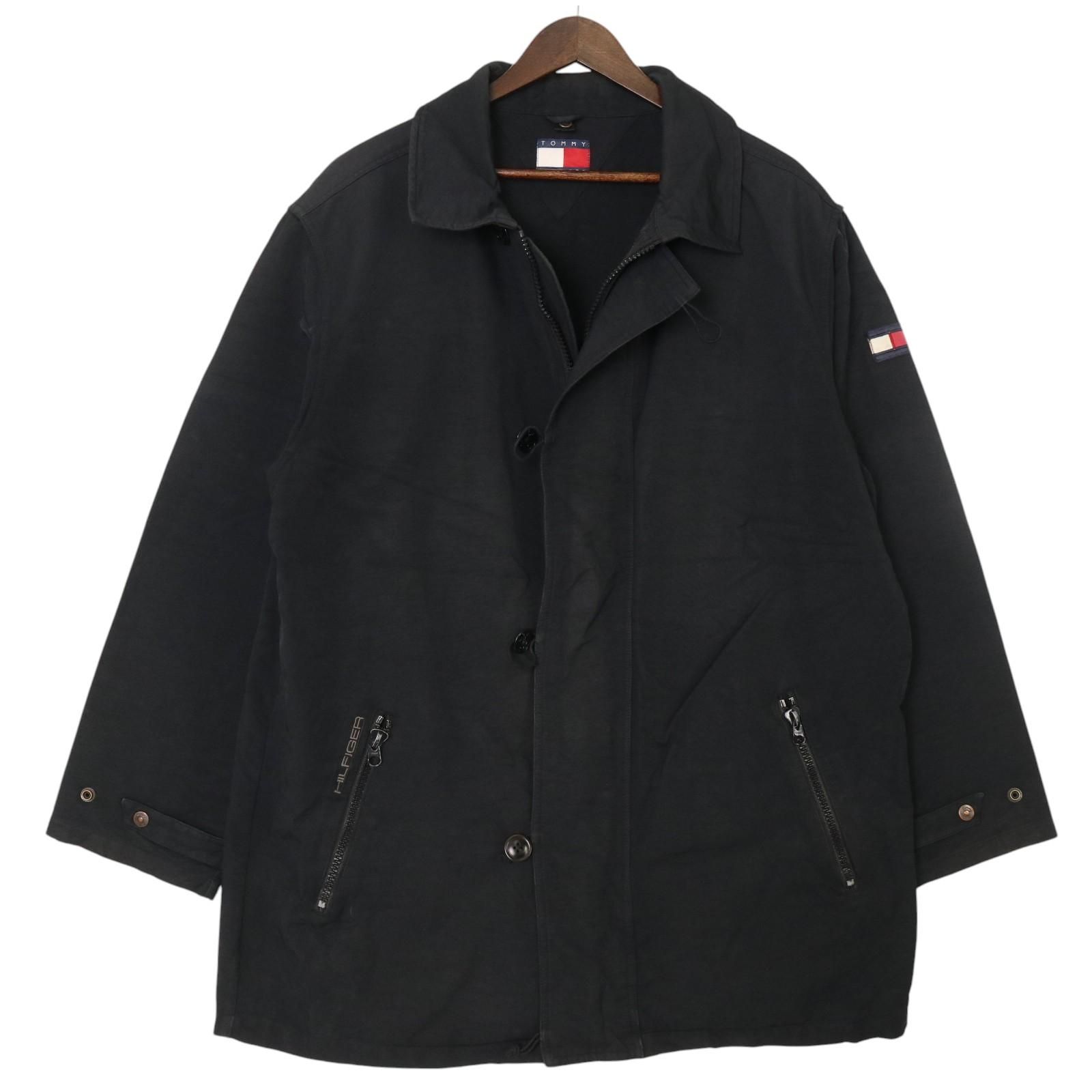 90年代 TOMMY HILFIGER トミーヒルフィガー ハーフコート ブラック メンズ L 古着 A5049
