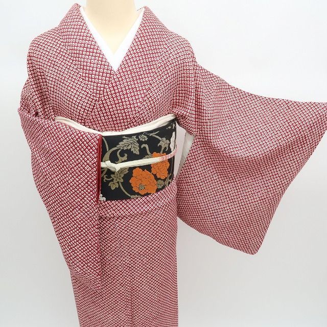 ✾まめ藤✾ｍ2357 正絹 恵り善 総絞り 笹べり付き 手縫い仕立て 小紋