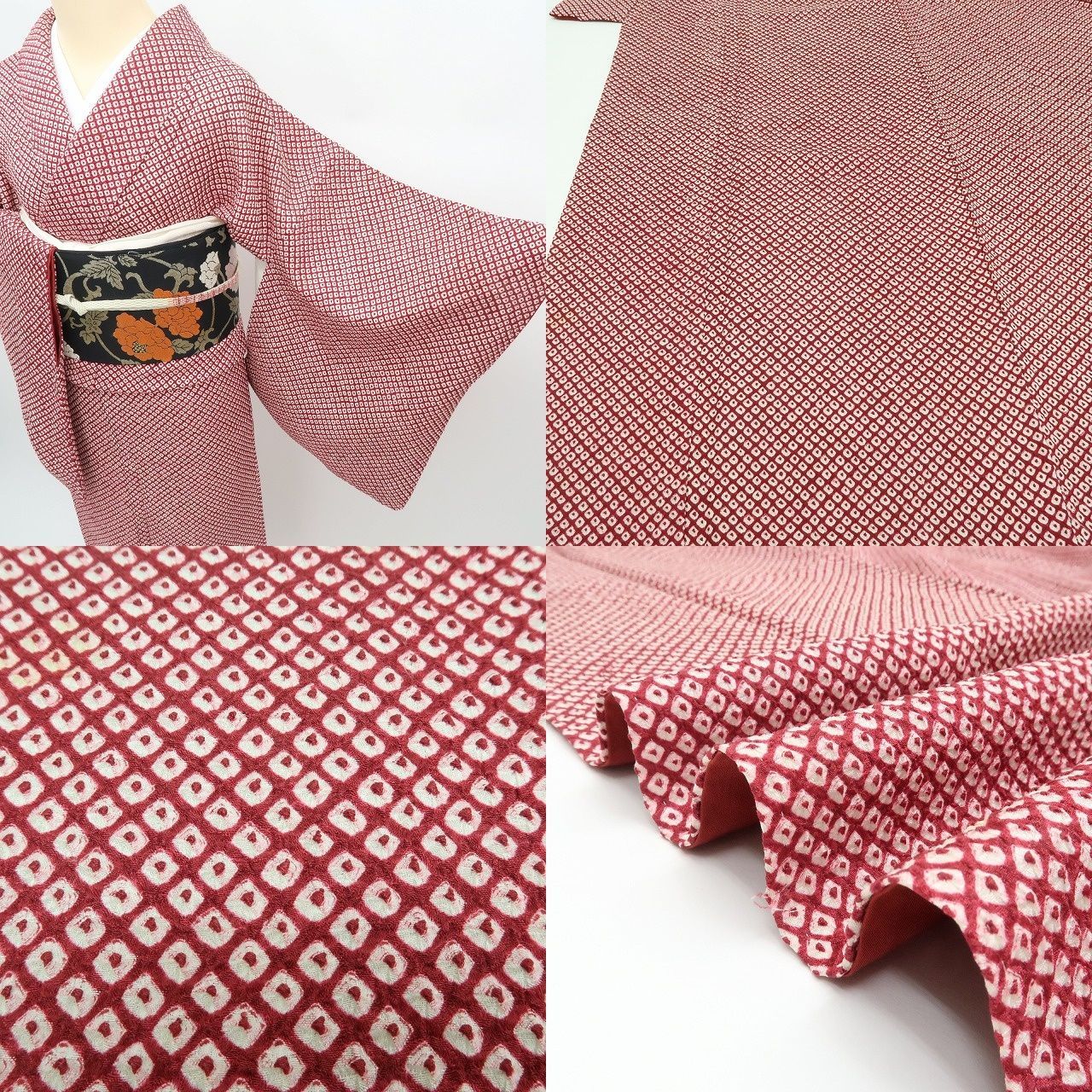  ✾まめ藤✾ｍ2357 正絹 恵り善 総絞り 笹べり付き 手縫い仕立て 小紋 小紋 着物