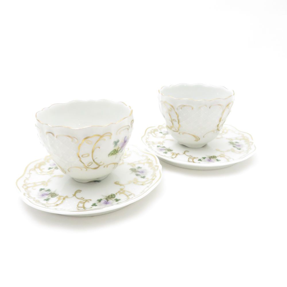 Lindner リンドナー バイオレット ミニカップ コースター 2客 ペア カップ&ソーサー 花柄 SC9322P1