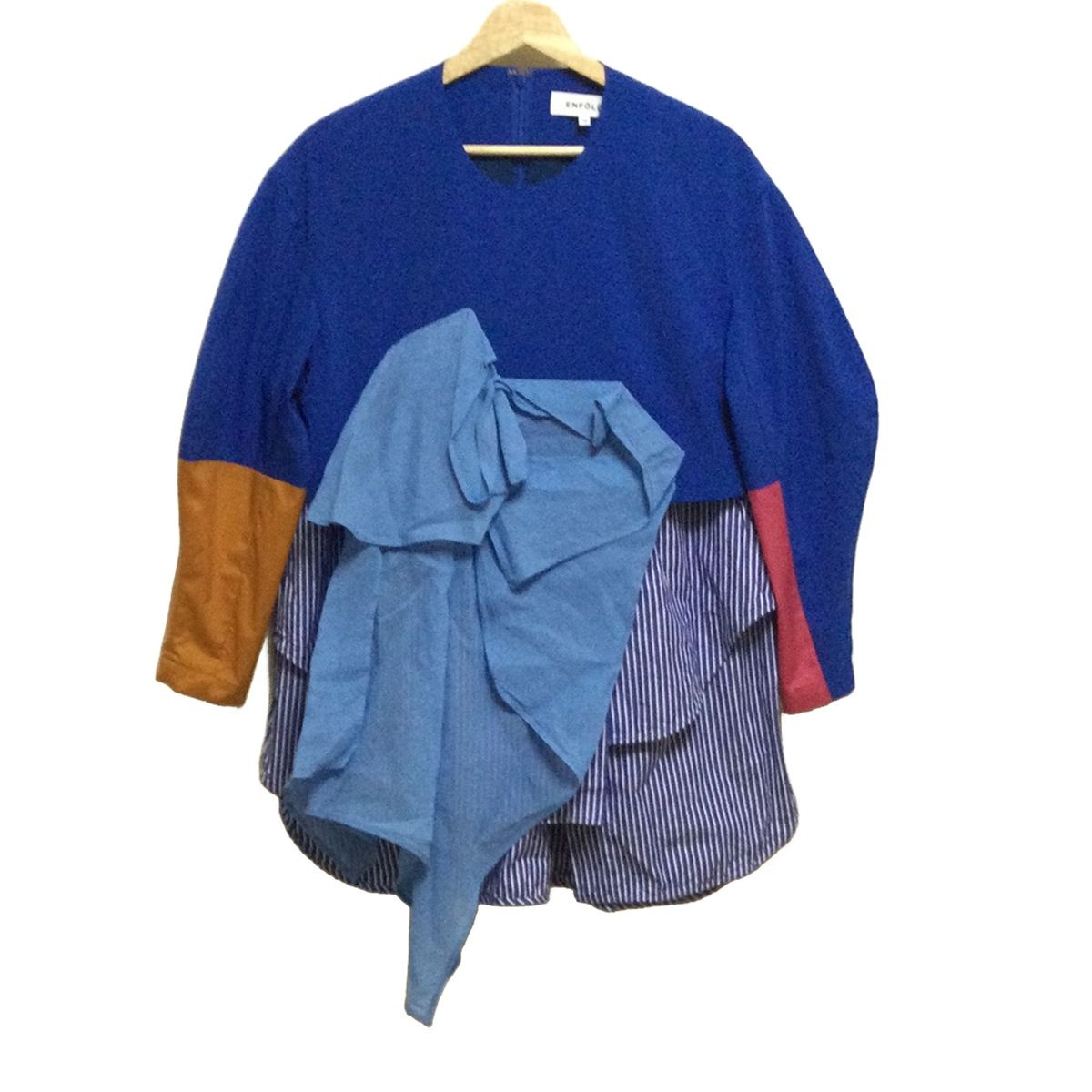 ENFOLD エンフォルド チュニック サイズ38 M レディース - ネイビー×ライトブルー×マルチ 長袖 ストライプ
