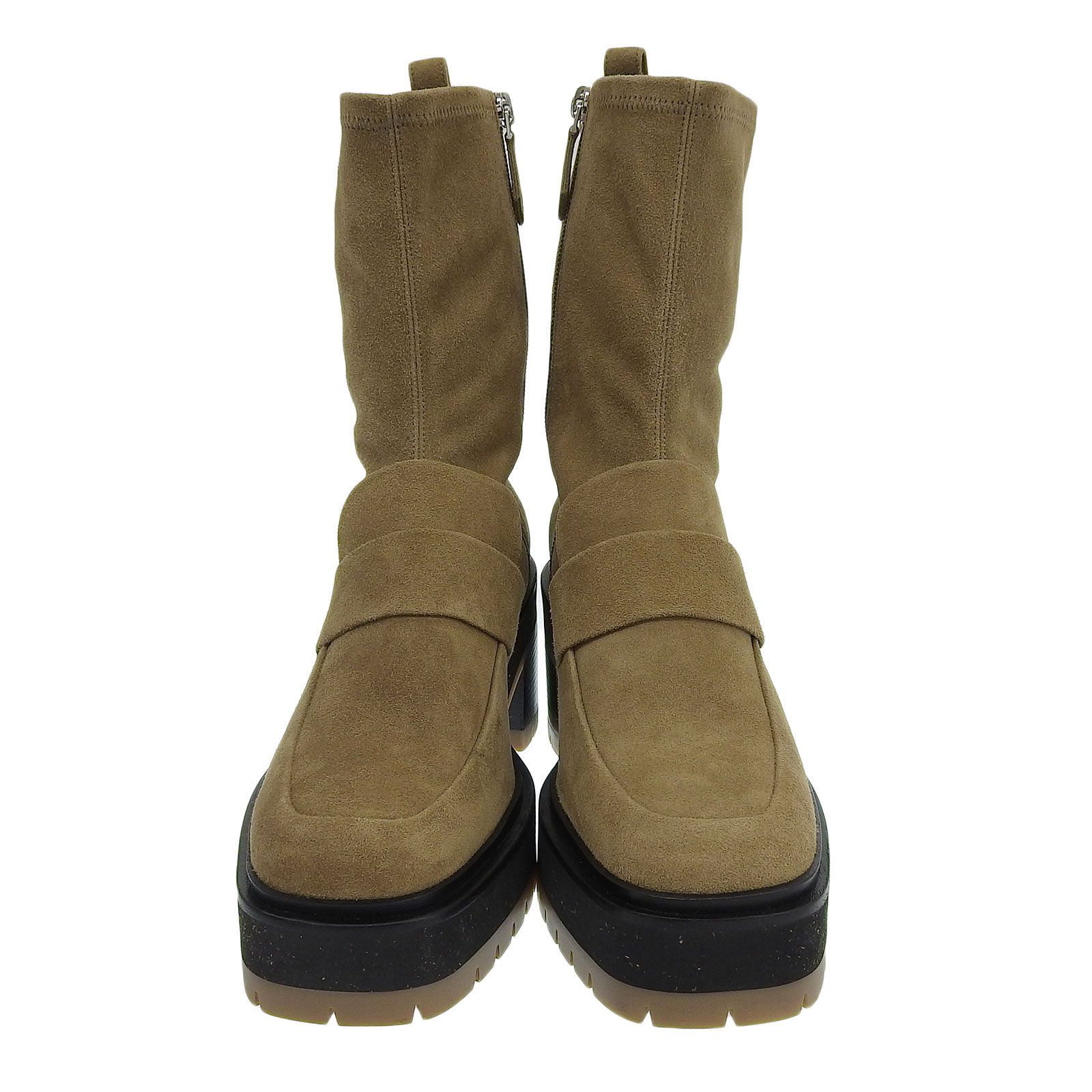 HERMES エルメス フローレンス55 スウェードレザー サイドZIP チャンキー ショートブーツ ベージュ 38.5 イタリア製 レディース