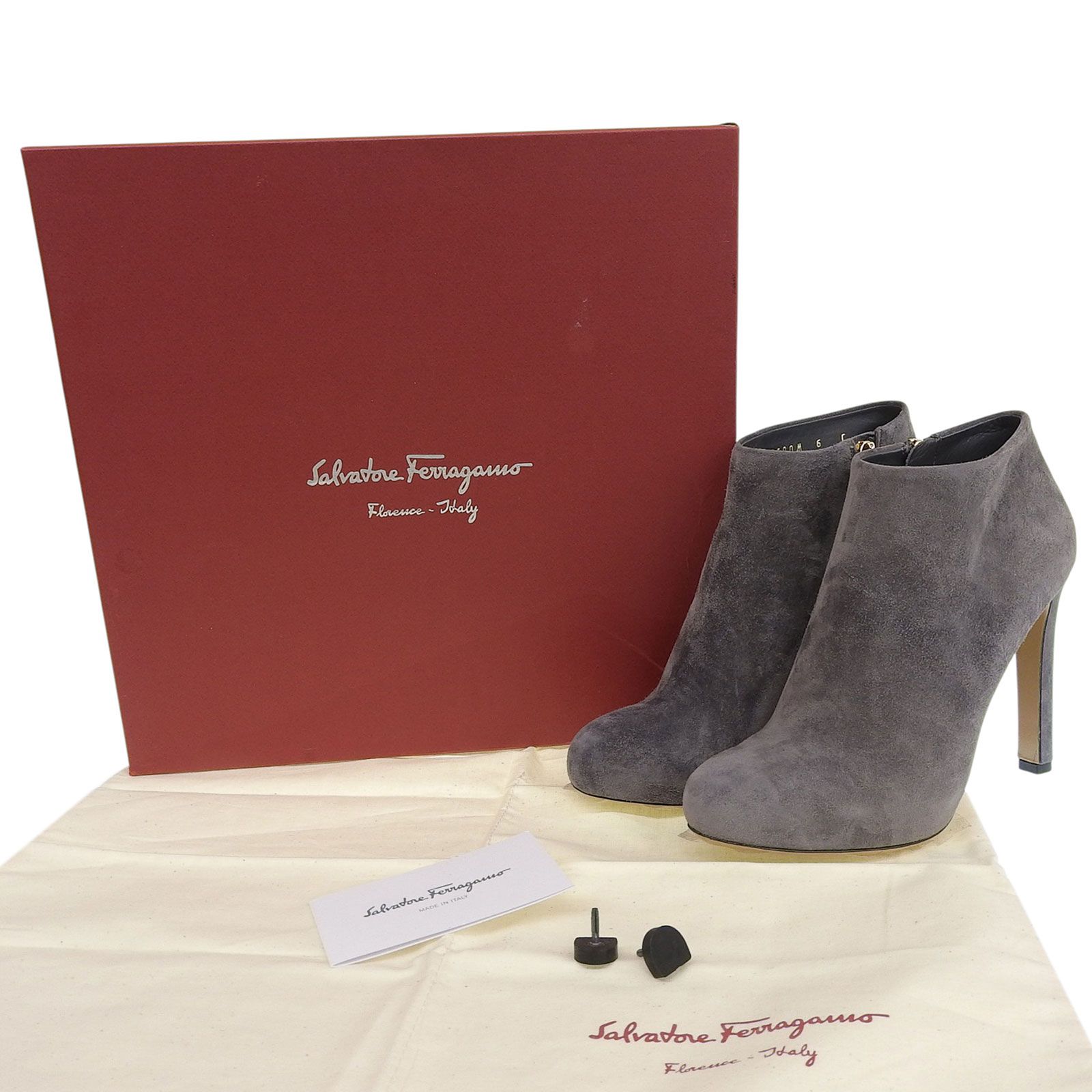 Salvatore Ferragamo サルヴァトーレフェラガモ DG 73882 GOLIA スウェードレザー アンクルブーツ グレー 6 箱 保存袋付き イタリア製 レディース