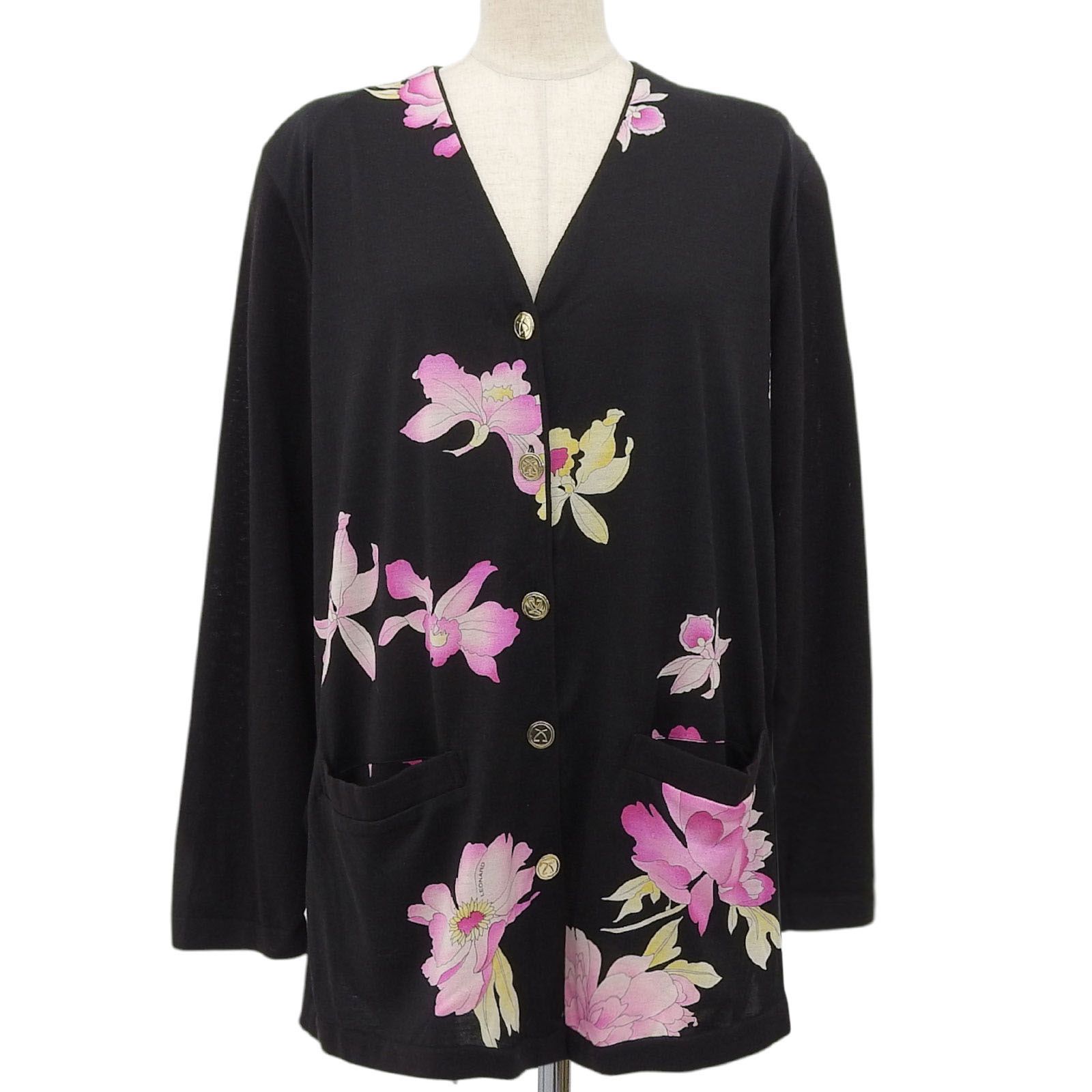 良品△LEONARD FASHION レオナール ファッション 花柄 Vネック シルク