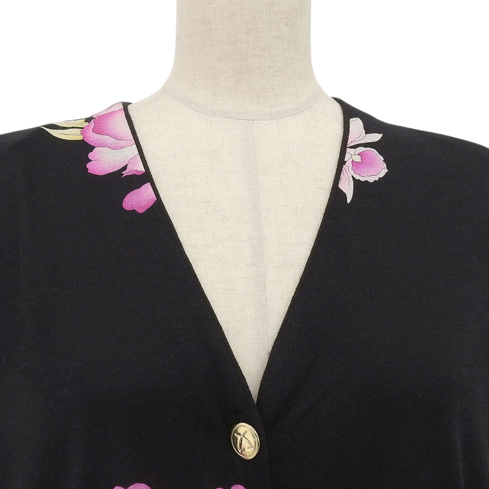 レオナールファッション　ウール　シルク　カーディガン ニット　花柄 LEONARD レオナール カーディガン 花柄 トリム加工 ウール シルク