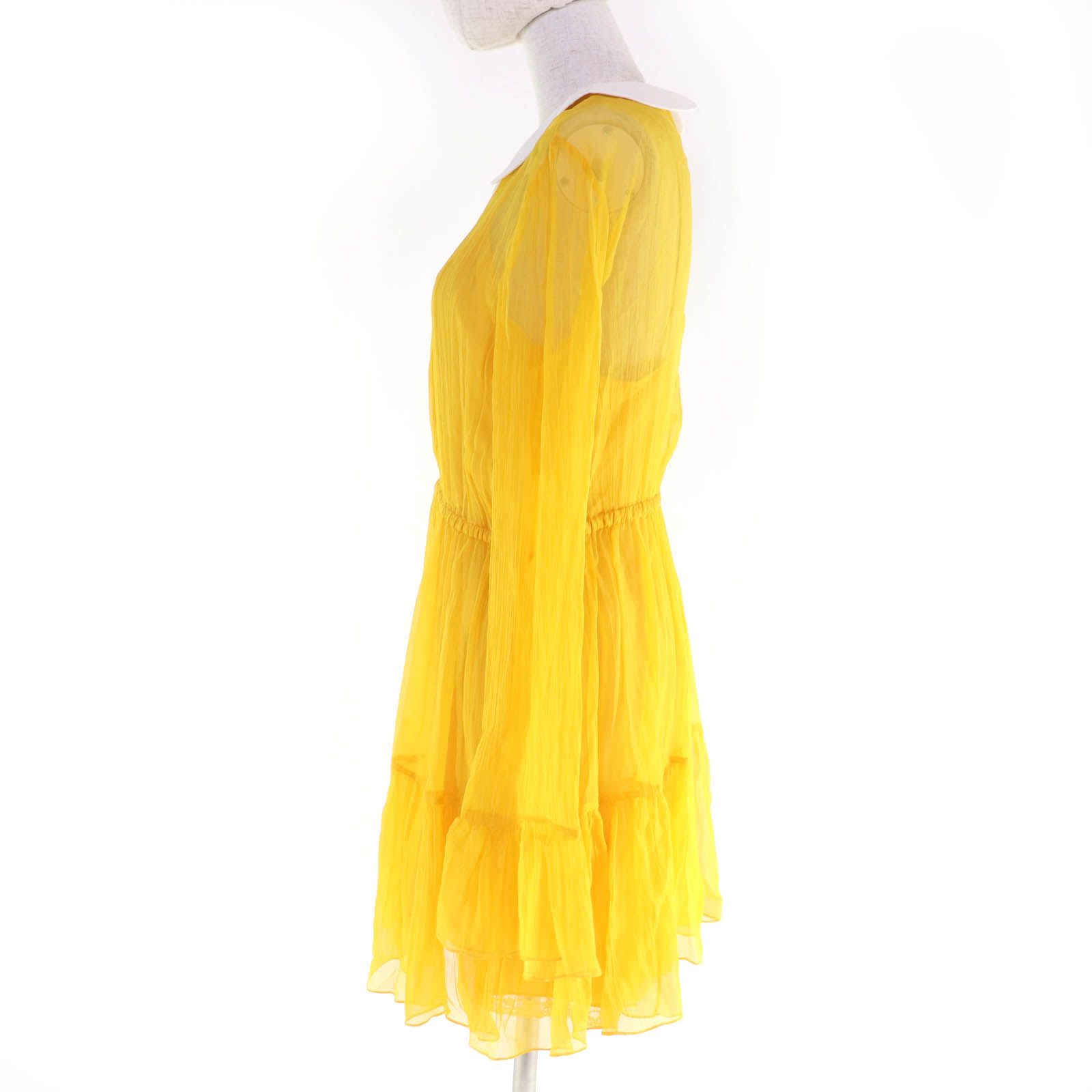 GUCCI グッチ 728125 シルク100％ ラウンド シフォンドレス ワンピース イエロー 44 ハンガー付き イタリア製 レディース