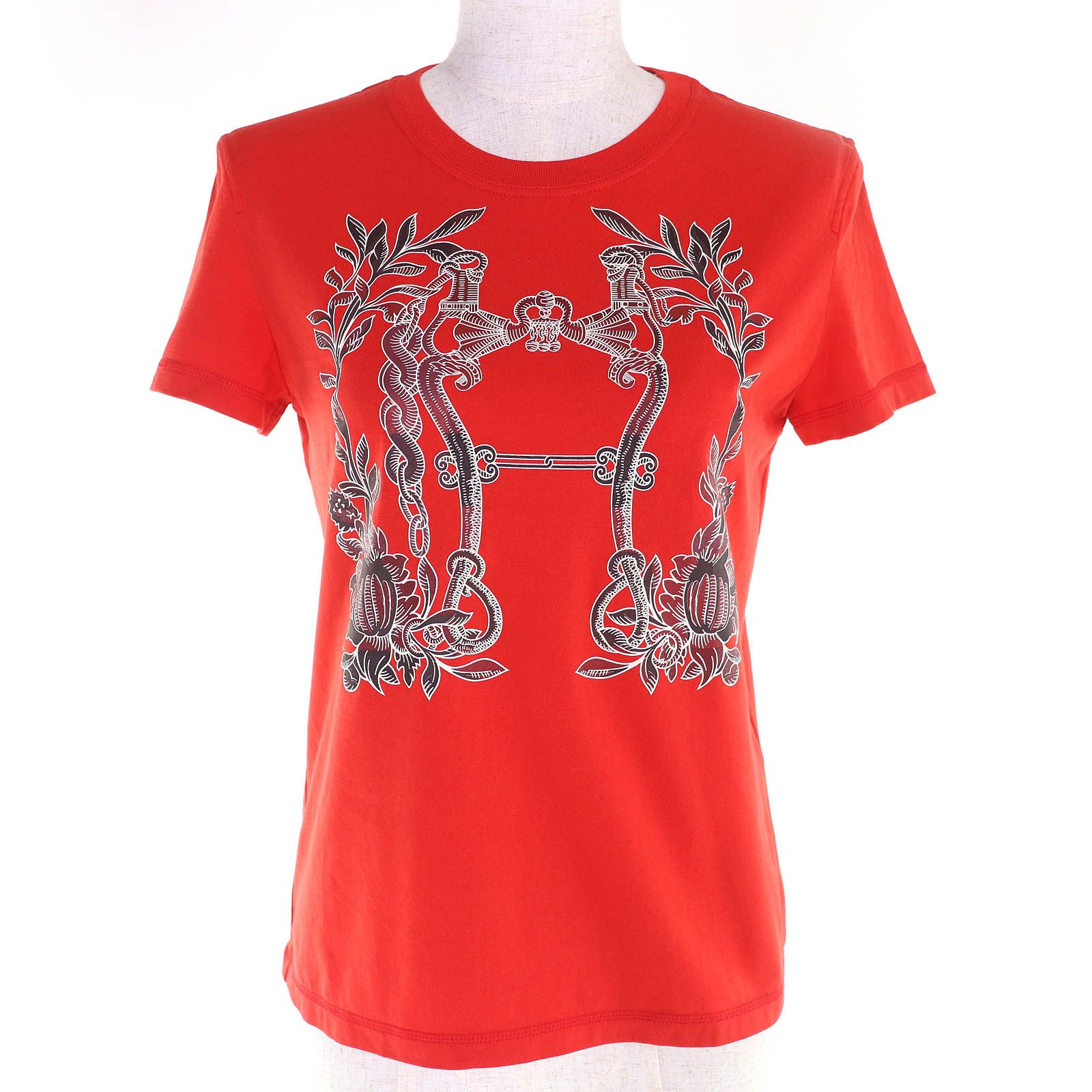 HERMES エルメス 24SS 4E4629DA Della Cavalleria デッラ カヴァッレリア コットン100％ クルーネック 半袖Ｔシャツ レッド 34 フランス製 レディース